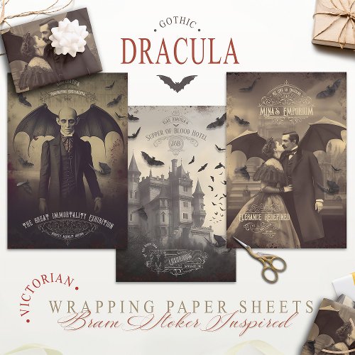 Victorian Vintage Dracula Inspired Wrapping Paper Sheets