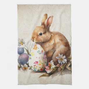 Victorian vintage Easter Bunny & flowers Kitchen Kitchen Towel