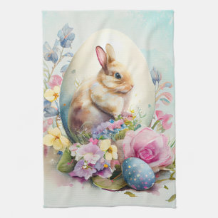Victorian vintage Easter Bunny & flowers Kitchen Towel