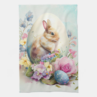 Victorian vintage Easter Bunny & flowers Kitchen Towel