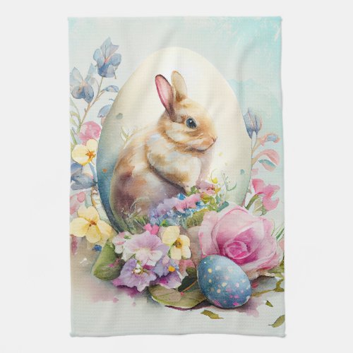 Victorian vintage Easter Bunny   flowers Kitchen Towel