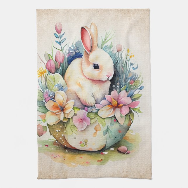 Victorian vintage Easter Bunny Kitchen Towel (Vertical)