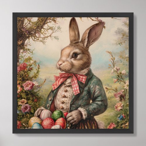 Victorian vintage Easter rabbit with colored eggs  Framed Art