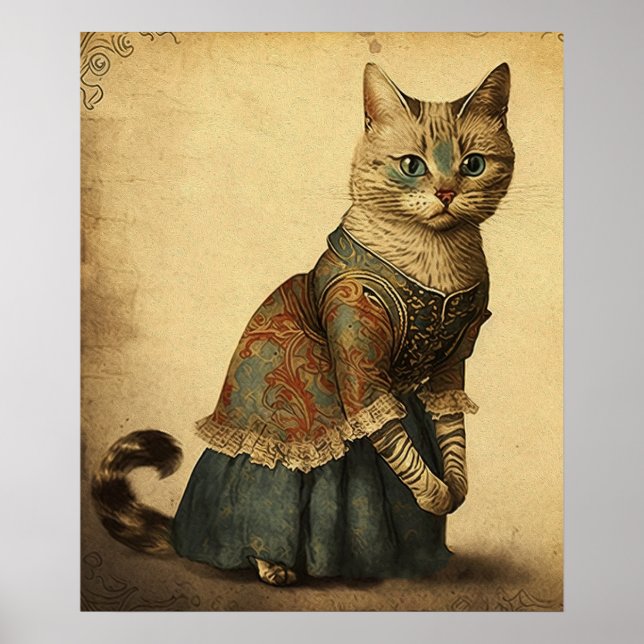 Victorian Vintage Elegant Cat Poster (Front)