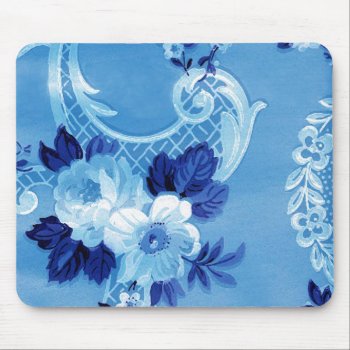 Victorian Vintage Floral Blue Wallpaper Mousepad by LeAnnS123 at Zazzle