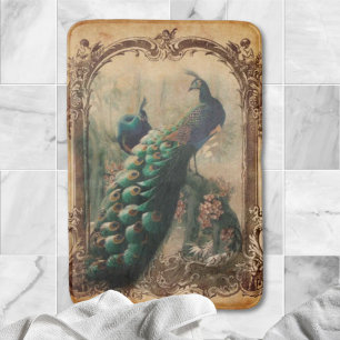 victorian vintage floral parisian peacock bath mat