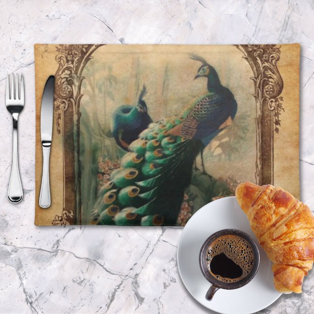 victorian vintage floral parisian peacock placemat (victorian vintage floral parisian peacock placemat)