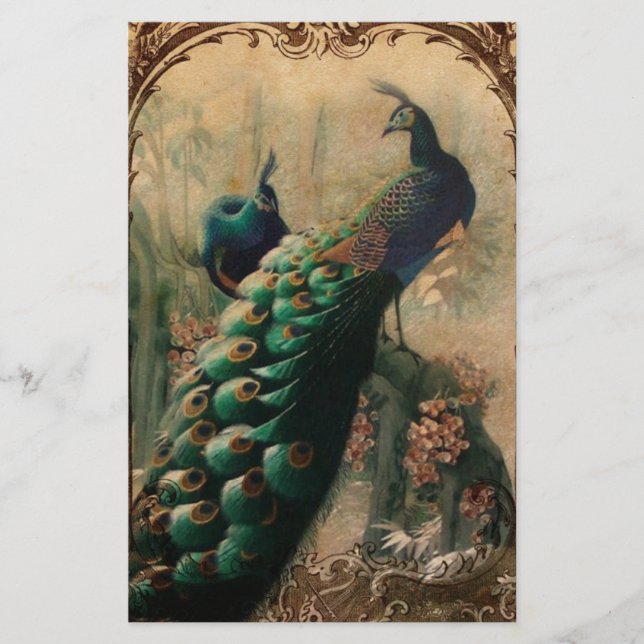 victorian vintage floral parisian peacock stationery (Front)