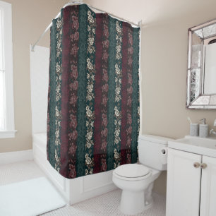 Victorian Vintage Floral Pattern Burgundy & Green Shower Curtain