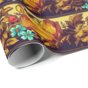Victorian vintage floral pattern elegant brown wrapping paper
