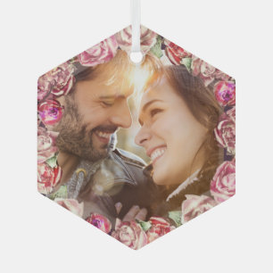 Victorian Vintage Floral Wedding Personalized Glass Ornament