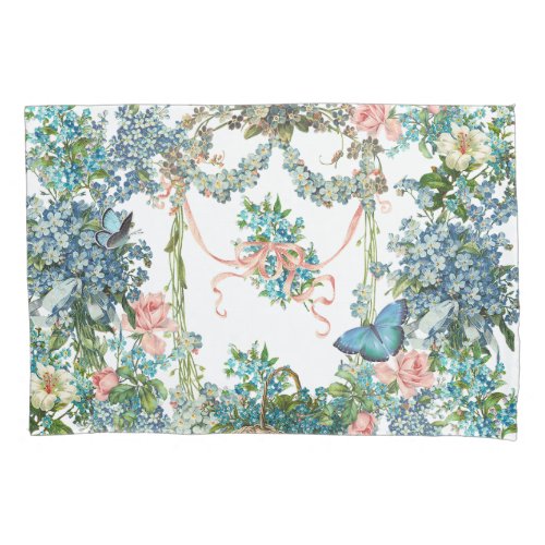 Victorian Vintage Foreget_Me_Nots Pillow Case