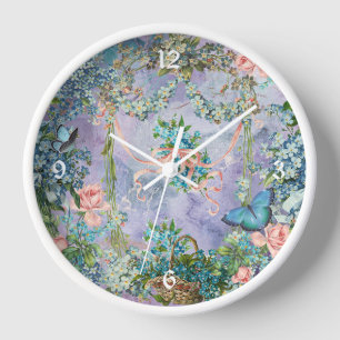 Victorian Vintage Forget-Me-Not Ephemera Clock