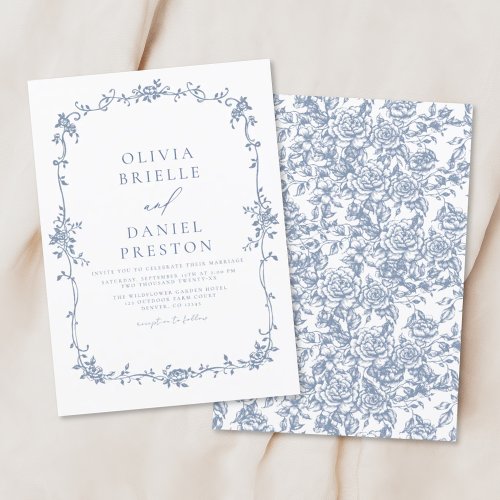 Victorian Vintage French Blue Floral Wedding Invitation