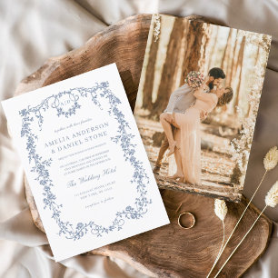 Victorian Vintage French Photo Blue Wedding Invitation