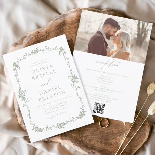 Victorian Vintage French Photo QR Code Wedding Invitation