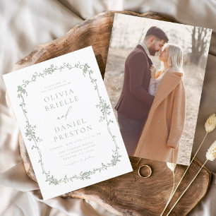 Victorian Vintage French Photo Sage Green Wedding Invitation