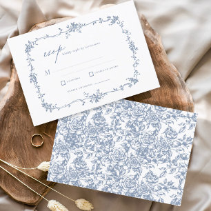 Victorian Vintage French RSVP Dusty Blue Wedding Invitation