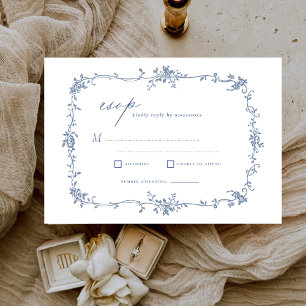 Victorian Vintage French RSVP Dusty Blue Wedding Invitation