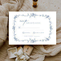 Victorian Vintage French RSVP Dusty Blue Wedding