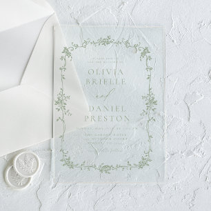 Victorian Vintage French Sage Green Wedding Acrylic Invitations