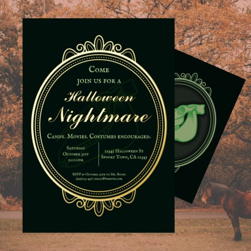 Victorian Vintage Green Nightmare Halloween Party Foil Invitation