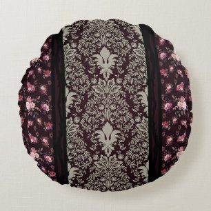 Victorian Vintage Inspired Black Floral Round Pillow