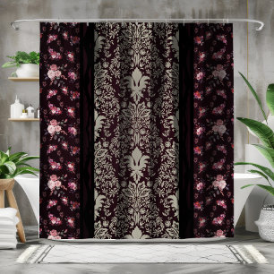 Victorian Vintage Inspired Black Floral Shower Curtain