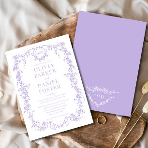 Victorian Vintage Lilac Purple Wedding Monogram Invitation