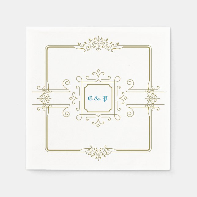 Victorian Vintage Monogram Wedding Paper Napkins (Front)