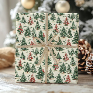 Victorian Vintage Pine Tree Toile Christmas Wrapping Paper