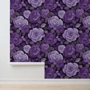 Victorian Vintage Purple Gray Floral Climbing Rose Wallpaper