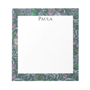 Victorian Vintage Purple Pansy Blue Ribbons Notepad