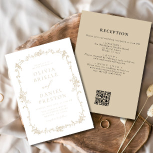 Victorian Vintage QR Code Gold Floral Wedding Invitation