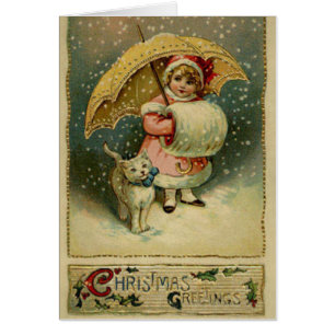 Victorian Vintage Retro Child and Cat Christmas