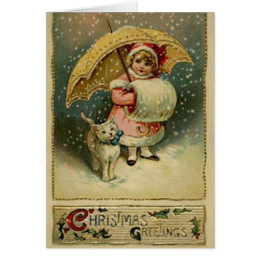 Victorian Vintage Retro Child and Cat Christmas (Front)