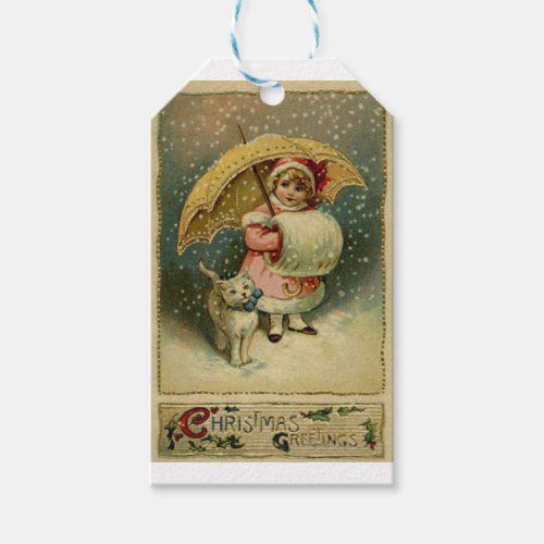 Victorian Vintage Retro Child and Cat Christmas Gift Tags