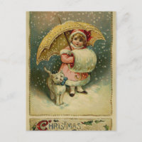 Victorian Vintage Retro Child and Cat Christmas Holiday Postcard