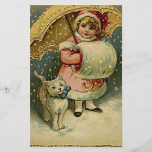Victorian Vintage Retro Child and Cat Christmas Stationery