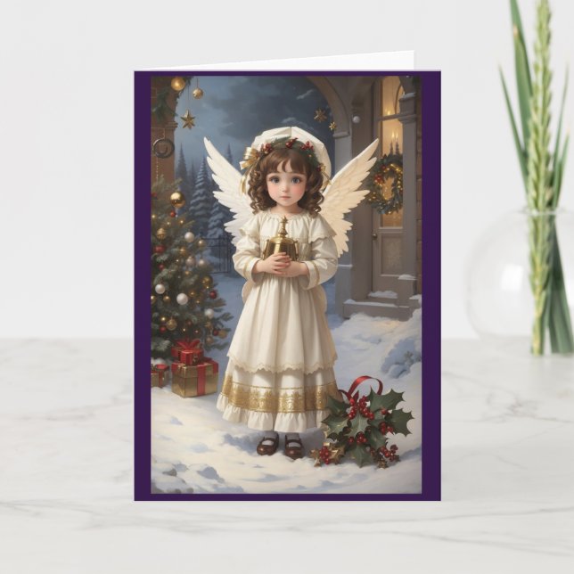 Victorian Vintage Retro Christmas Angel Holiday Card (Front)