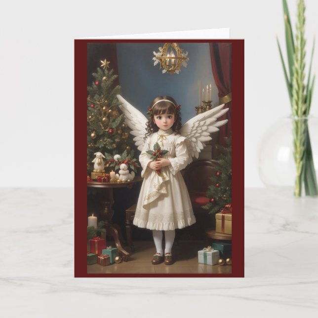 Victorian Vintage Retro Christmas Angel Holiday Card (Front)