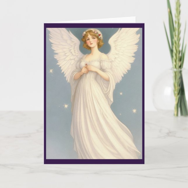 Victorian Vintage Retro Christmas Angel Holiday Card (Front)