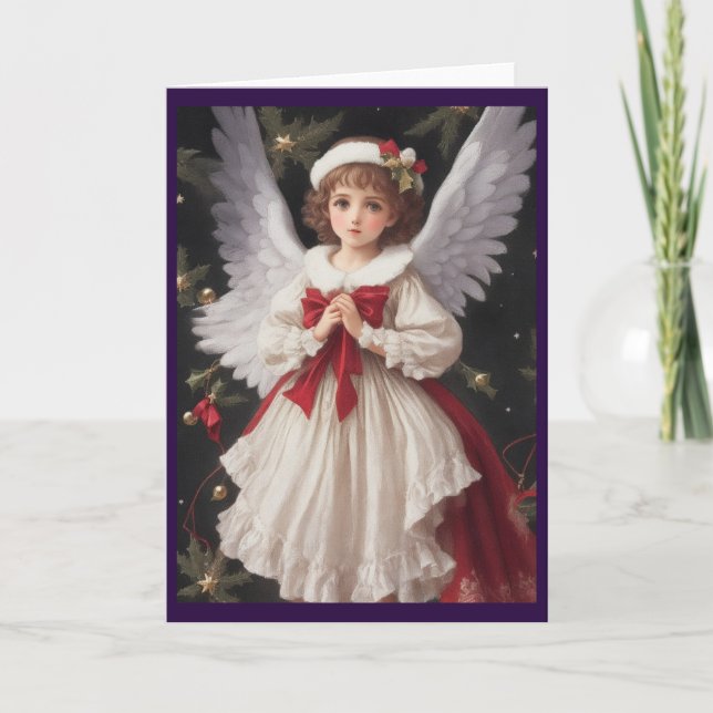 Victorian Vintage Retro Christmas Angel Holiday Card (Front)