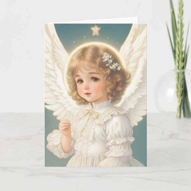 Victorian Vintage Retro Christmas Angel Holiday Card (Front)