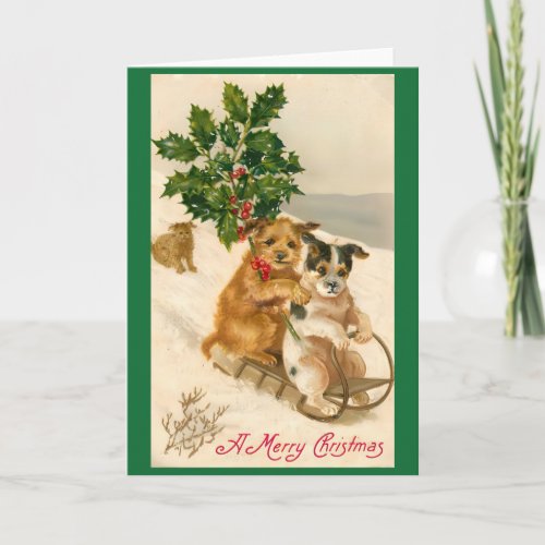 Victorian Vintage Retro Christmas Dogs Holiday Card