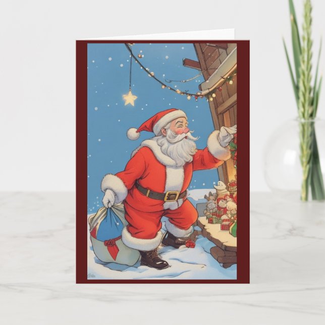 Victorian Vintage Retro Christmas Santa Holiday Card (Front)