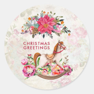 60-CHRISTMAS TAG STICKERS TO/FROM ROCKING HORSE AND LOCOMOTIVE 