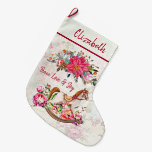 Victorian Vintage Rocking Horse Christmas Large Christmas Stocking