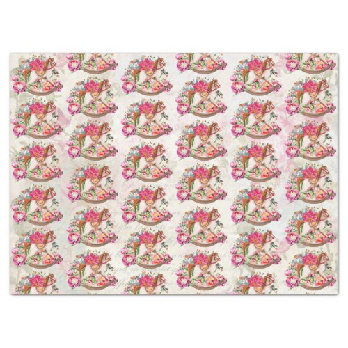 Victorian Vintage Rocking Horse Christmas Pattern Tissue Paper