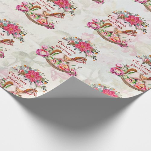 Victorian Vintage Rocking Horse Christmas Pattern Wrapping Paper